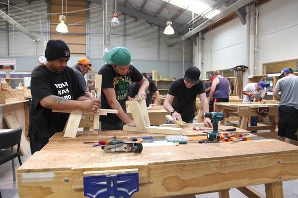 Students from the Kapiti Coast in the WelTec workshop learning carpentry skills.